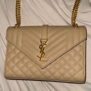 Yves Saint Laurent Tan Quilted Shoulder Bag with Gold Chain